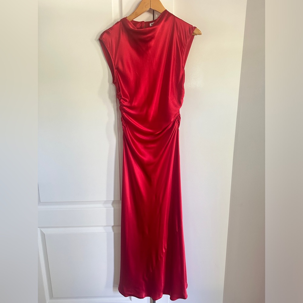 Reformation Veida Silk Midi Dress in Lipstick Red | size 2 - Picture 6 of 14